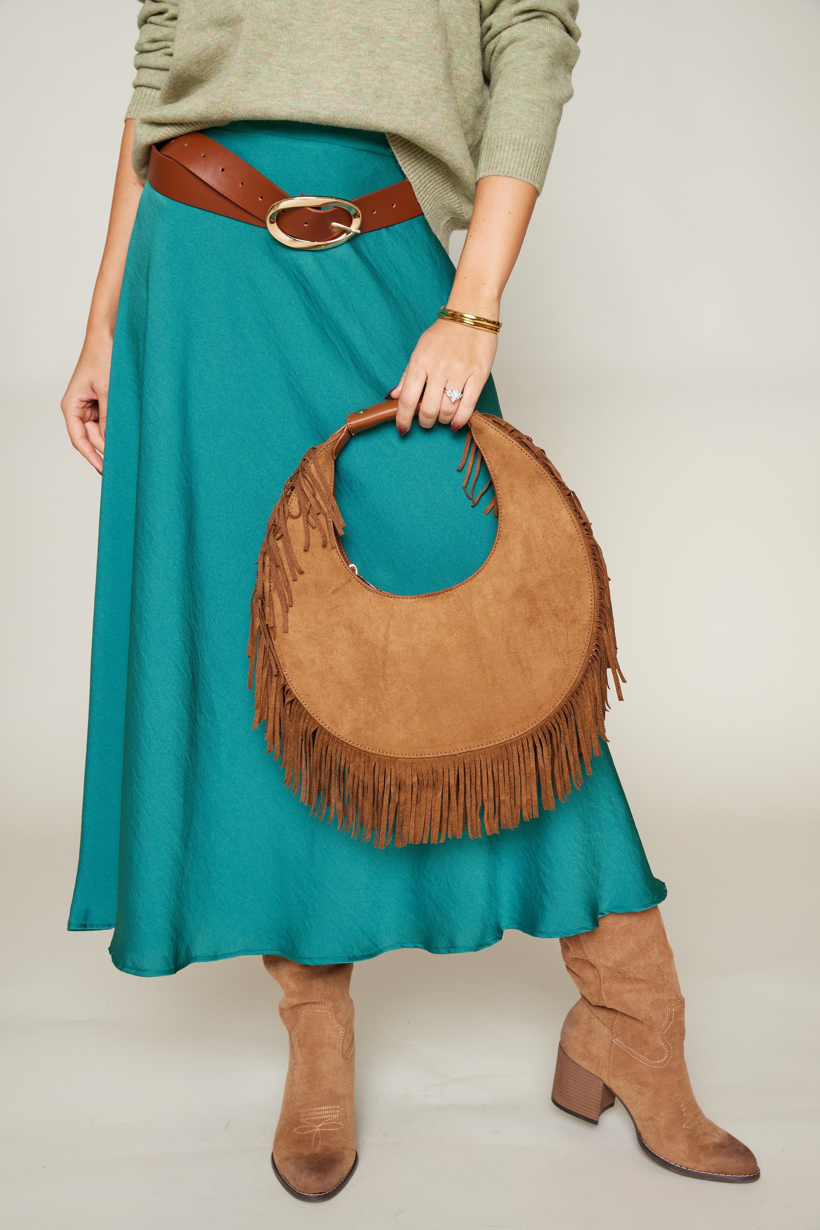 Hannah Round Fringe Hobo Bag