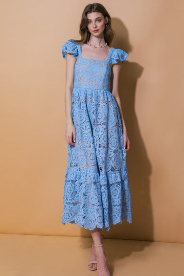 Polly Lace Blue Midi Dress