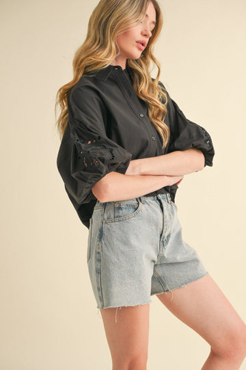Jessica Embroidered Bubble Sleeve Top