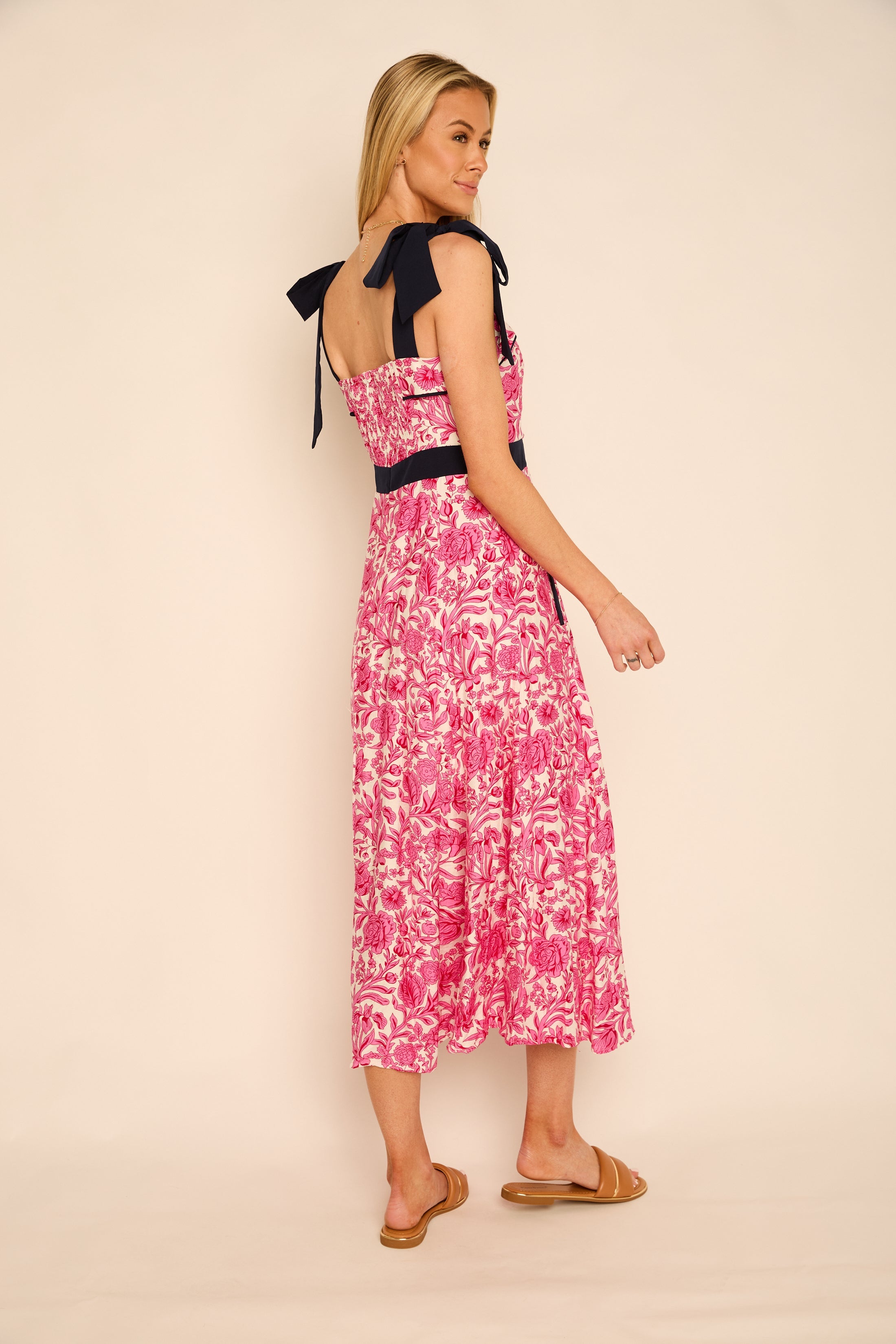 Gabrielle Tie Shoulder Button Up Midi Dress