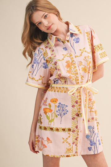 Melanie Floral Tape Trim Shirt Dress