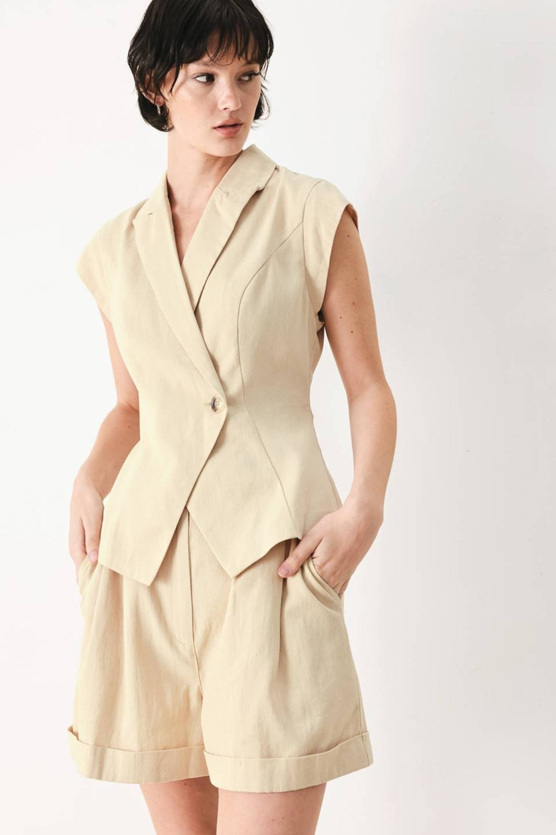 Paulette Khaki Button Top