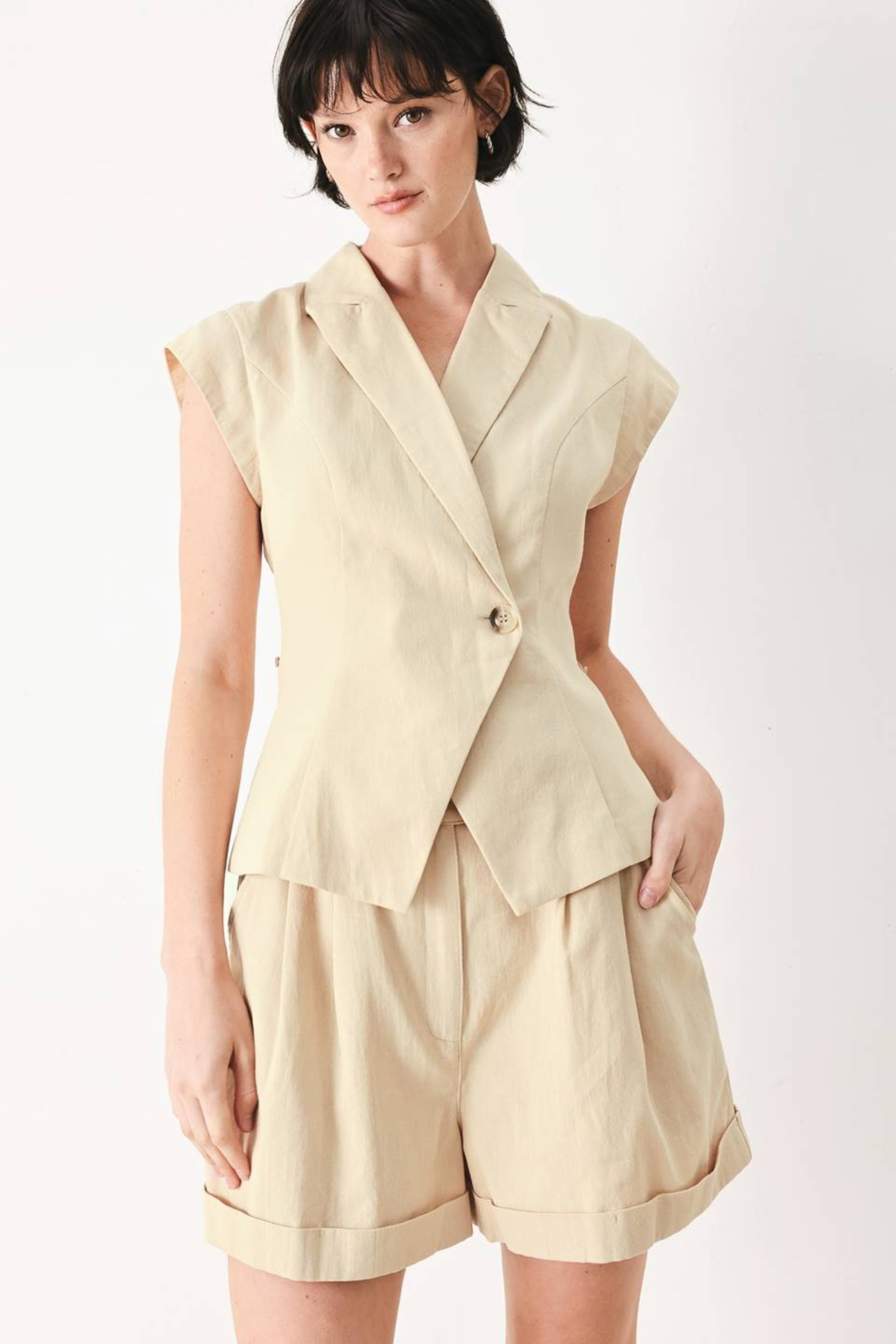 Paulette Khaki Button Top