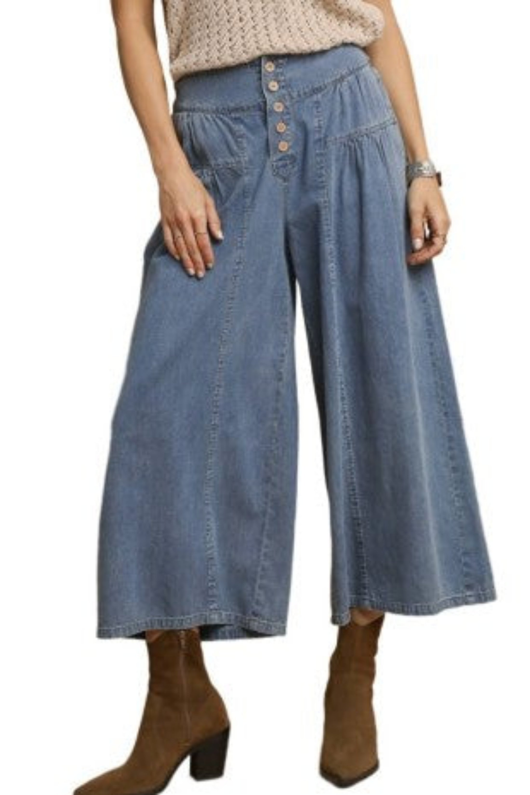 Saralyn Washed Denim Wide Leg Pants