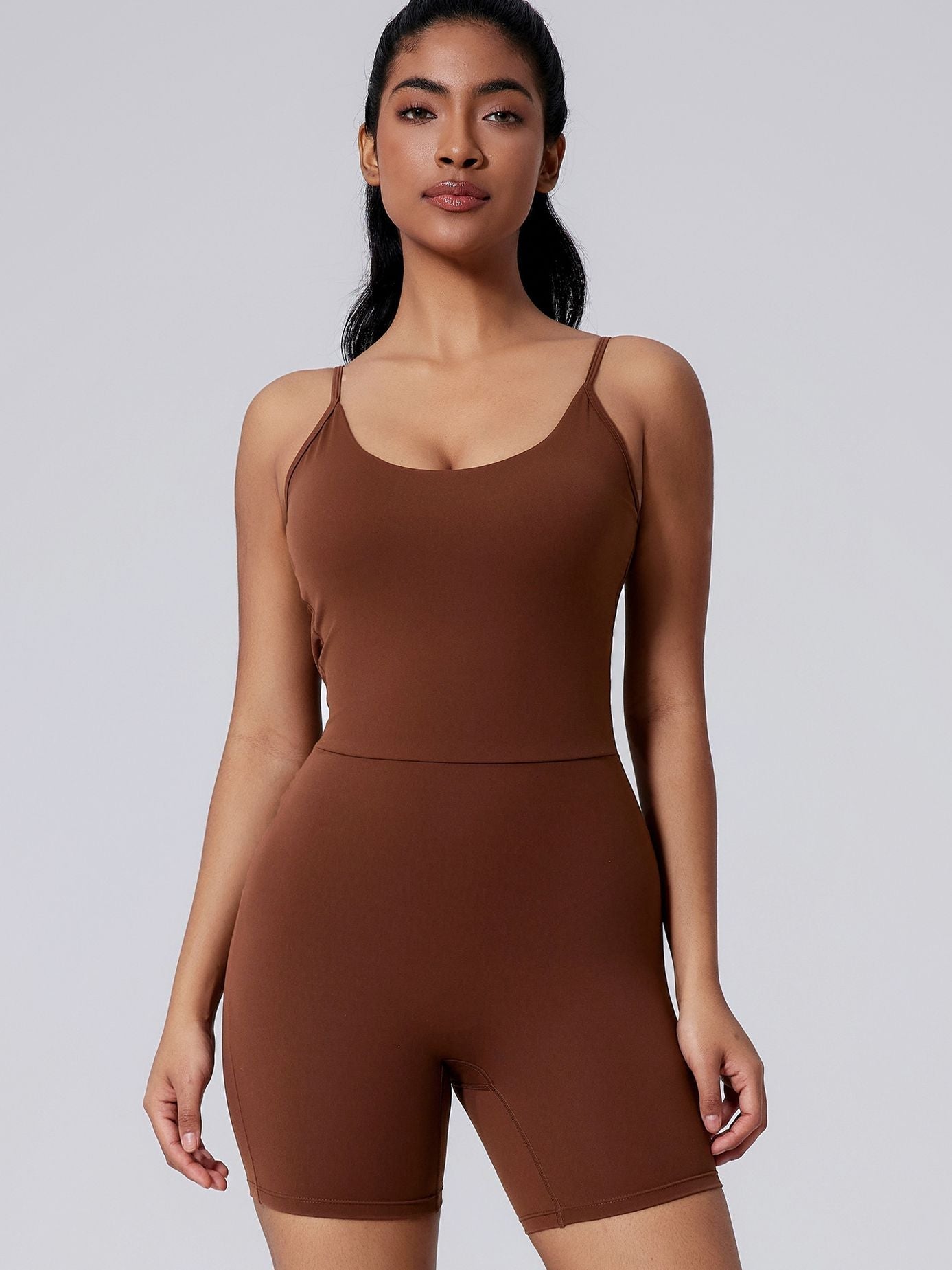 Backless Solid Color Elastic Tight Romper
