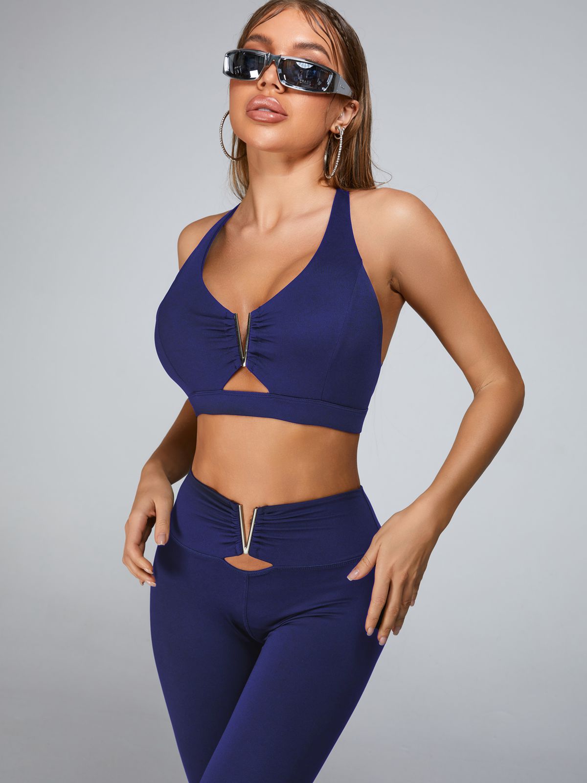 Cutout V Shape Metal Sports Bras