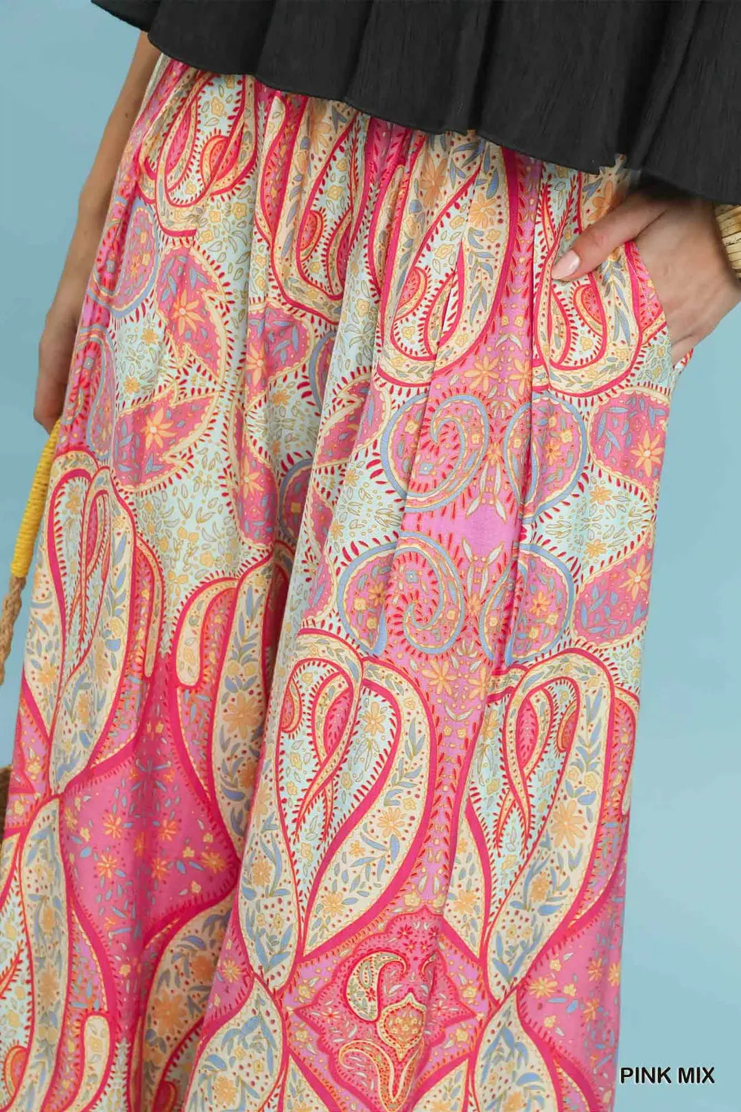 Printed Wide Leg Pull On Pants