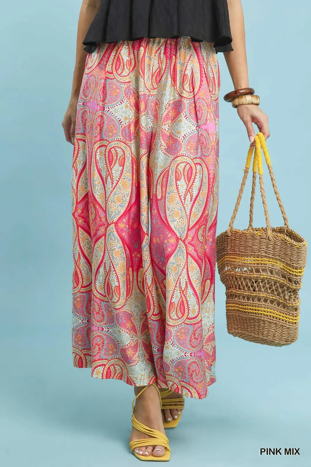 Printed Wide Leg Pull On Pants