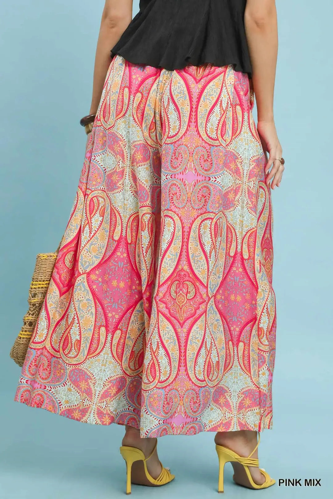 Printed Wide Leg Pull On Pants