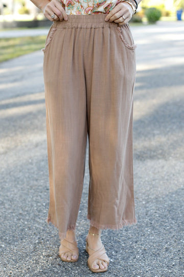 Linen Blend Elastic Waistband Latte