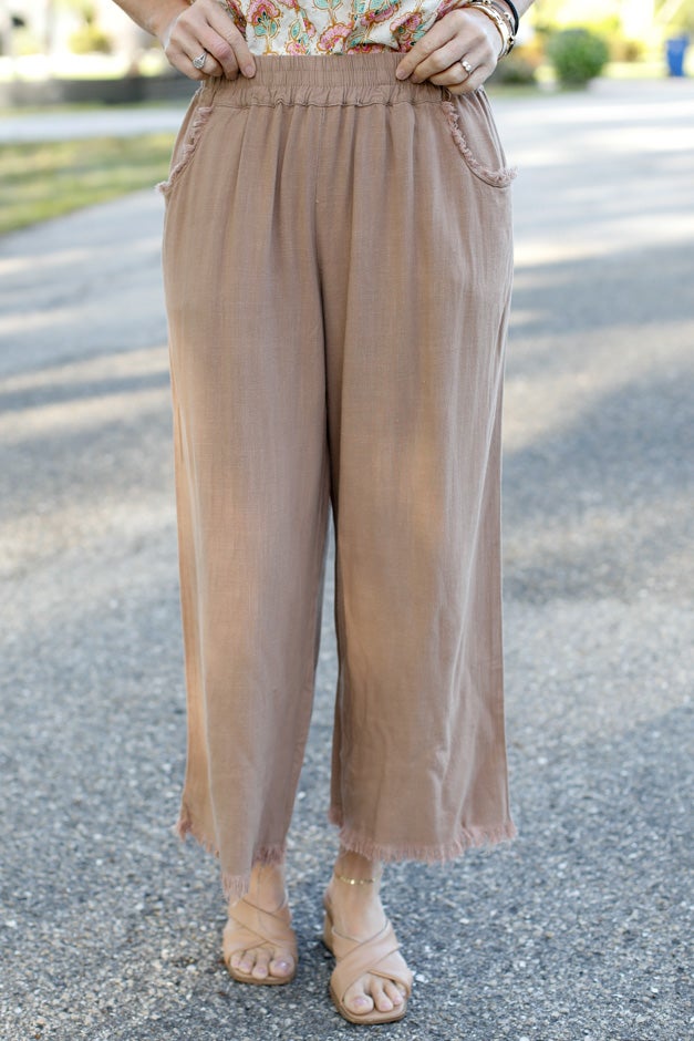Linen Blend Elastic Waistband Latte
