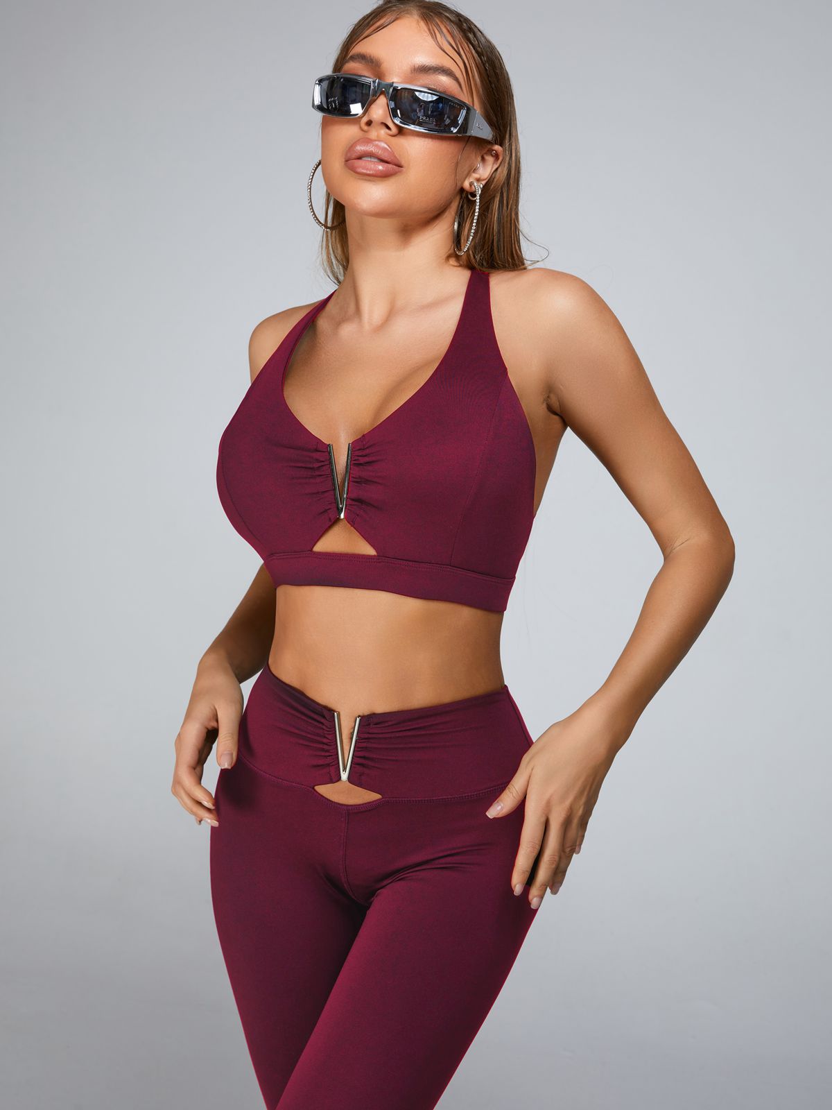 Cutout V Shape Metal Tracksuit