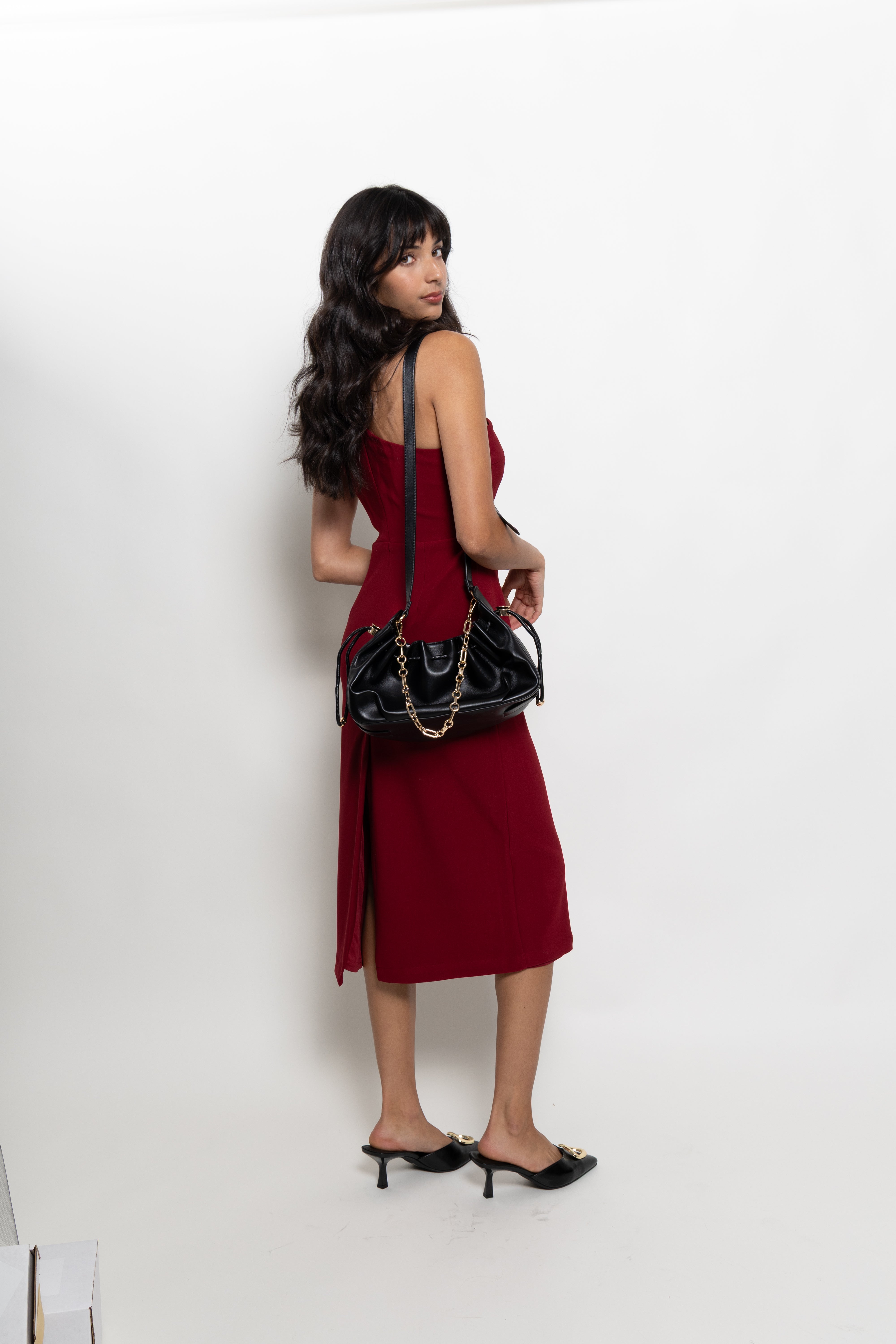 Bri Gold Halter Midi Dress