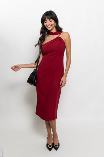 Bri Gold Halter Midi Dress