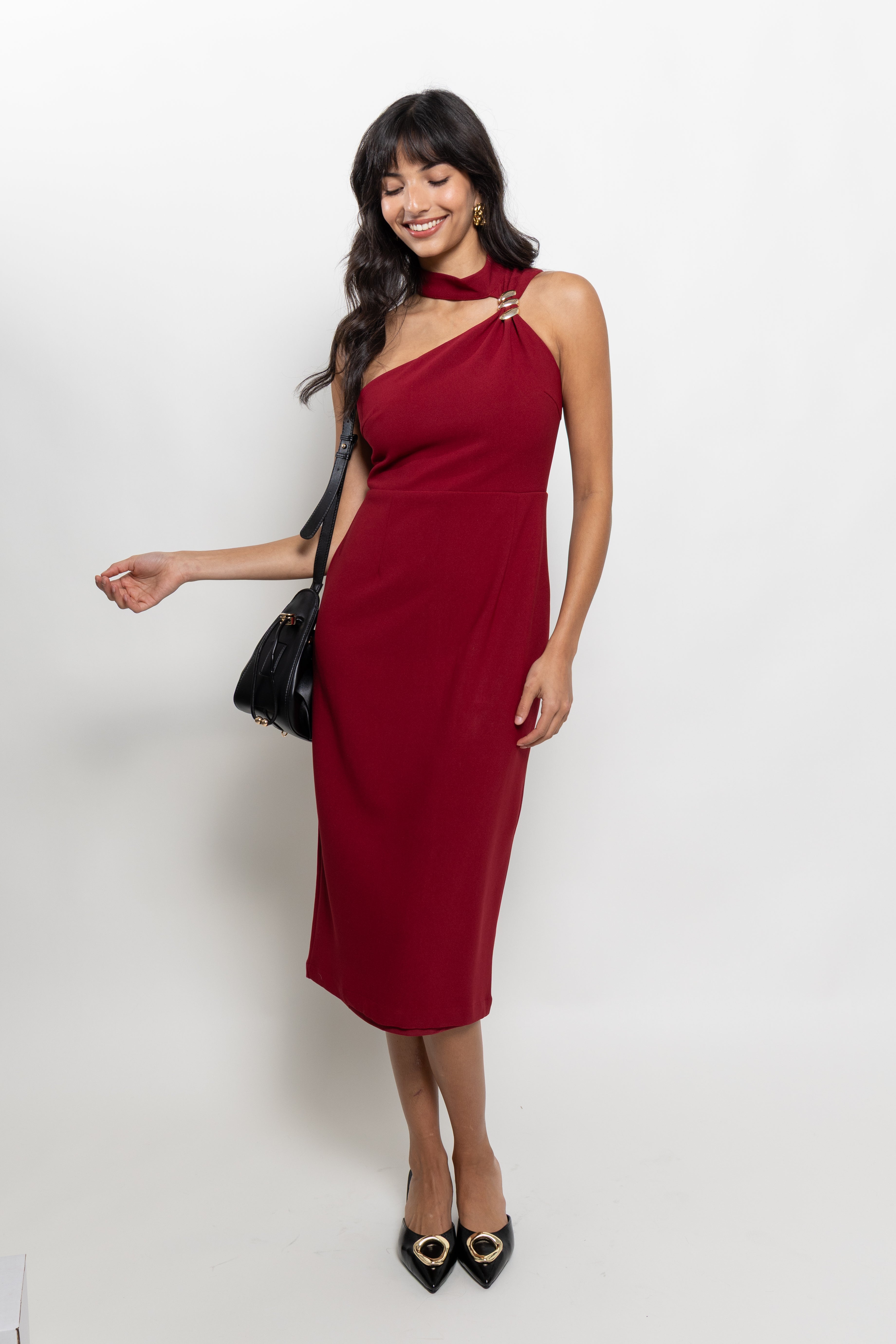 Bri Gold Halter Midi Dress