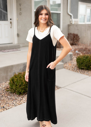 Amberlyn Black Overall Dress