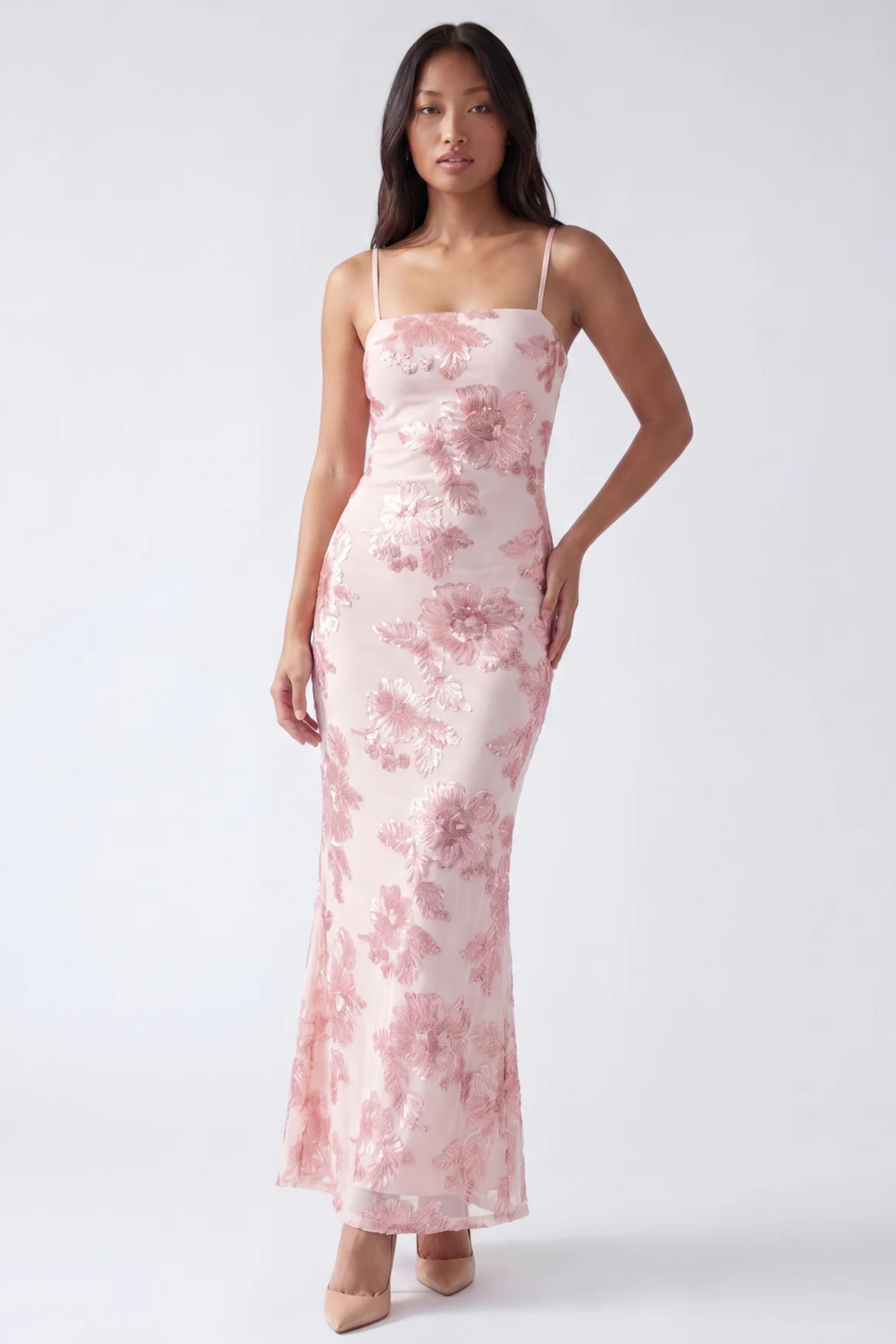 Analise Sleeveless Mesh Floral Maxi Dress