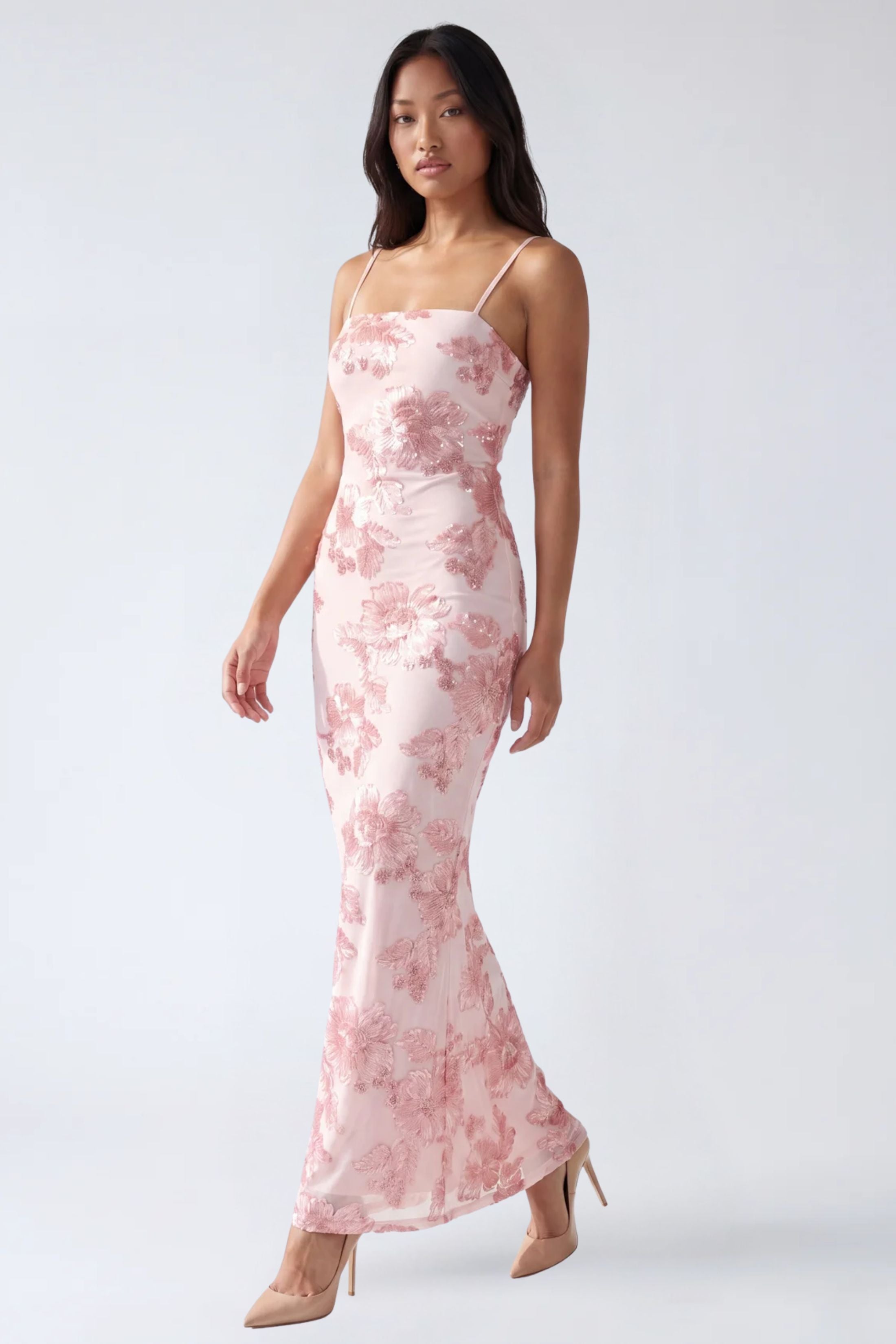 Analise Sleeveless Mesh Floral Maxi Dress
