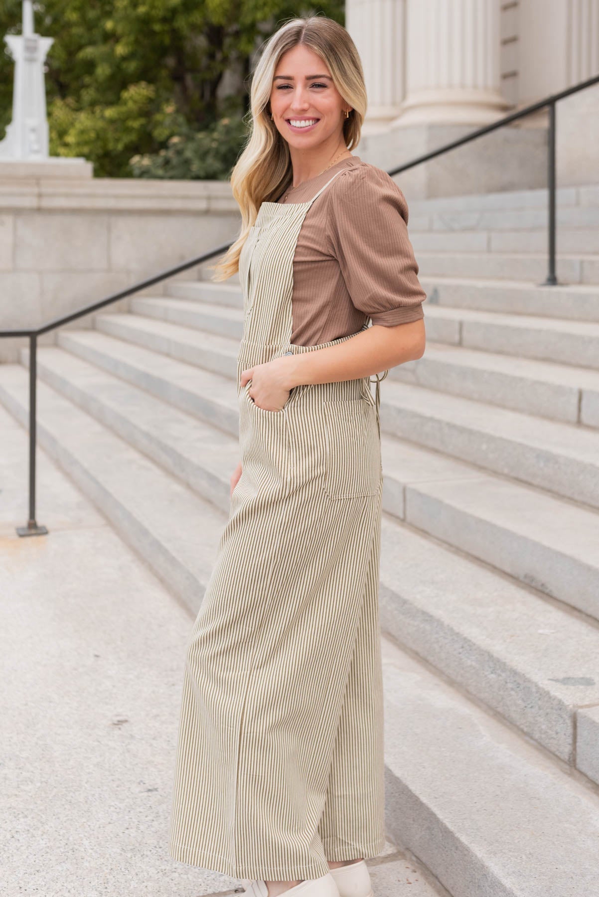 Annalynne Olive Stripe Overalls