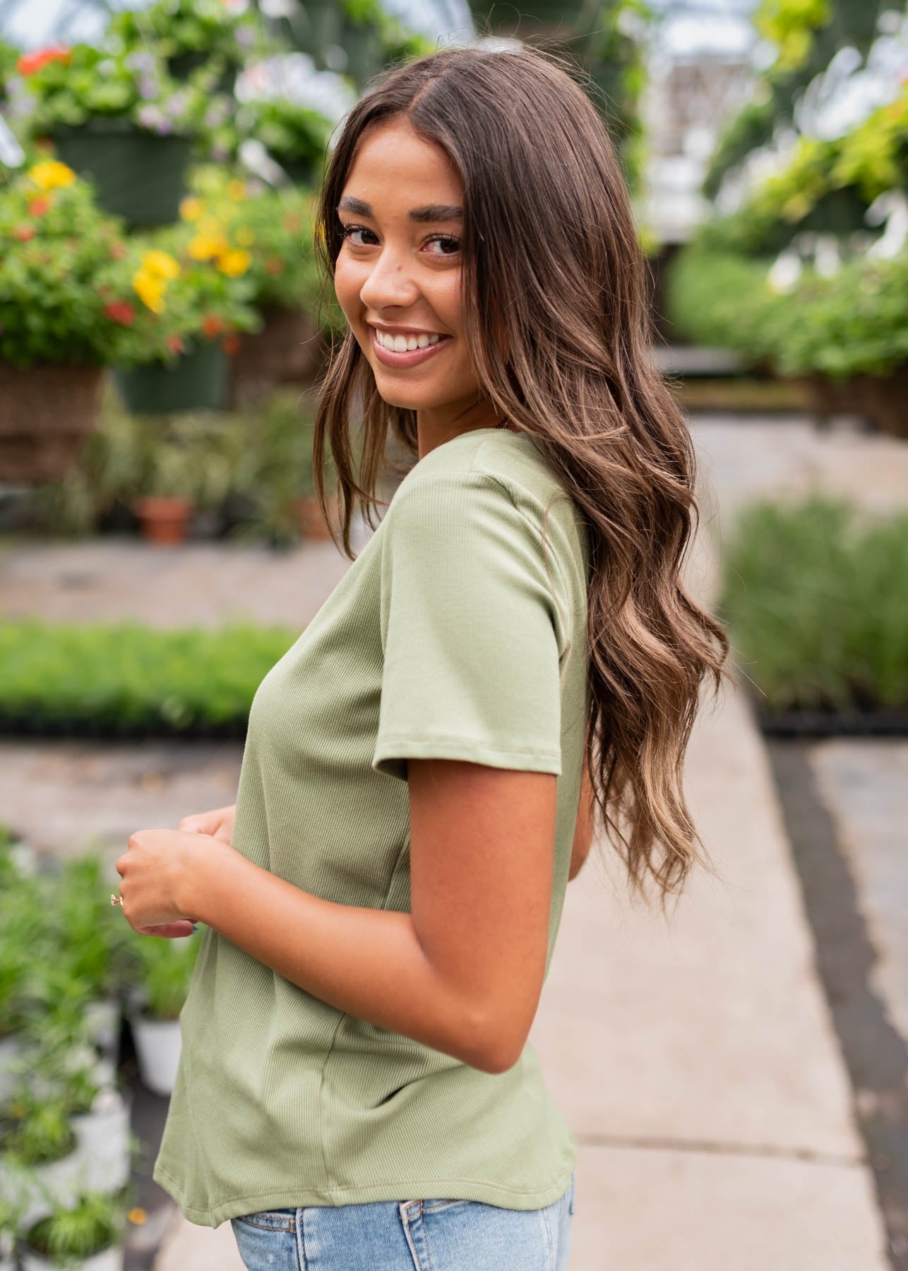 Ari Sage Ribbed Top