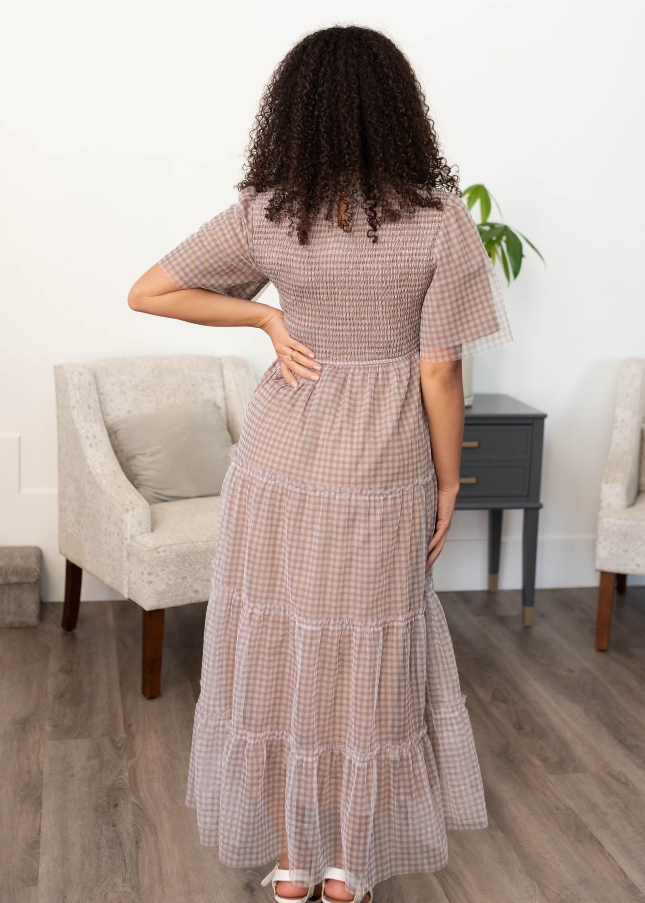 Catherine Light Mocha Gingham Dress