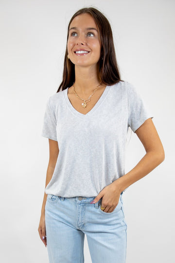 Everyday Hacci V Neck Tee Taupe Grey