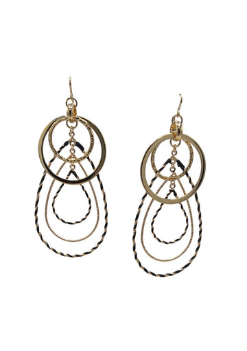 Multi-Link Black Accent Gold Drop Earrings