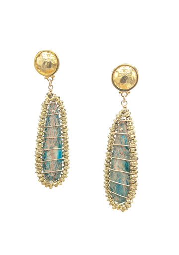 Caged Ocean Jasper Gold Post Earrings