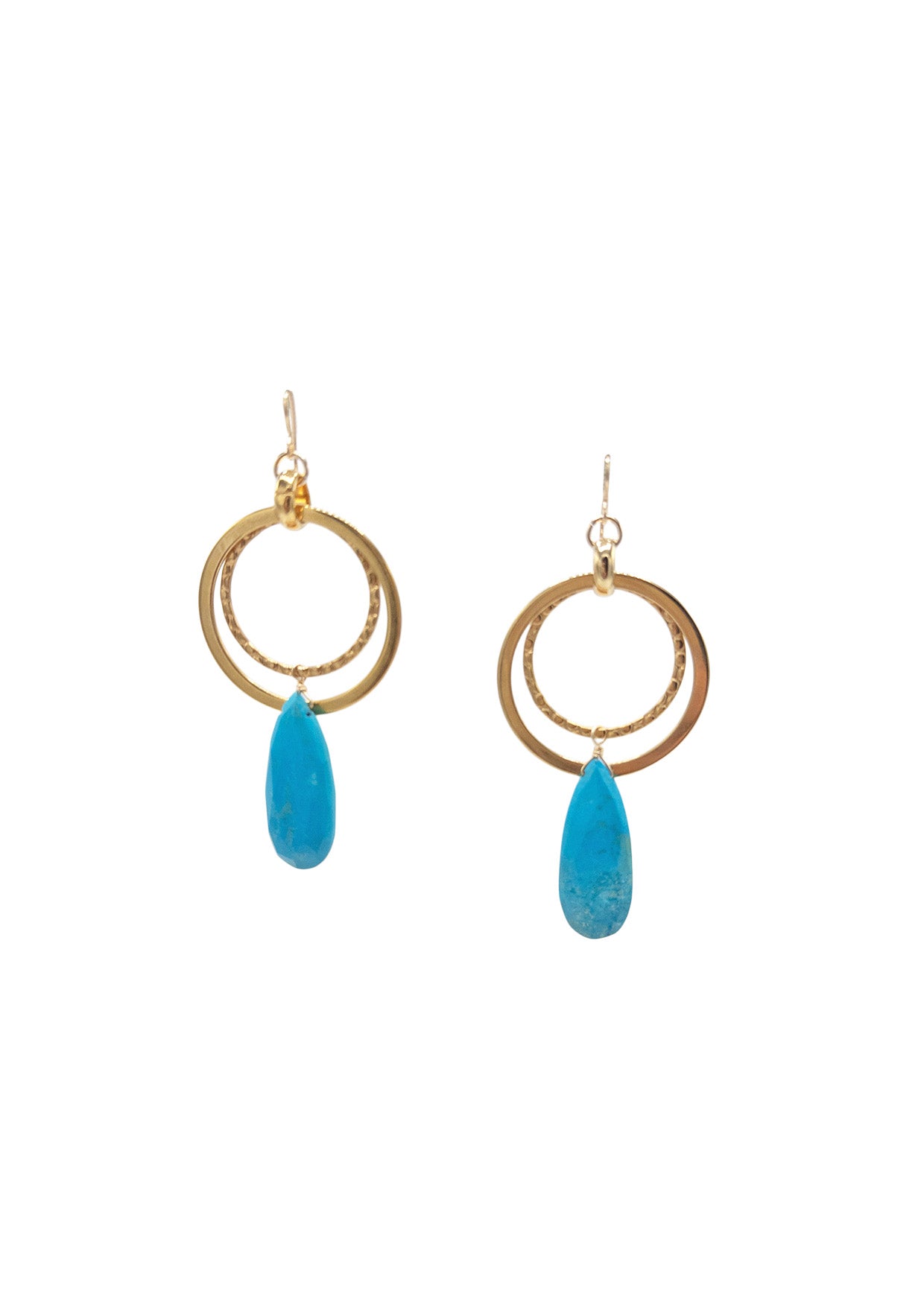 Turquoise Gold Circle Earrings