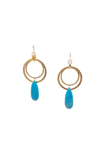Turquoise Gold Circle Earrings