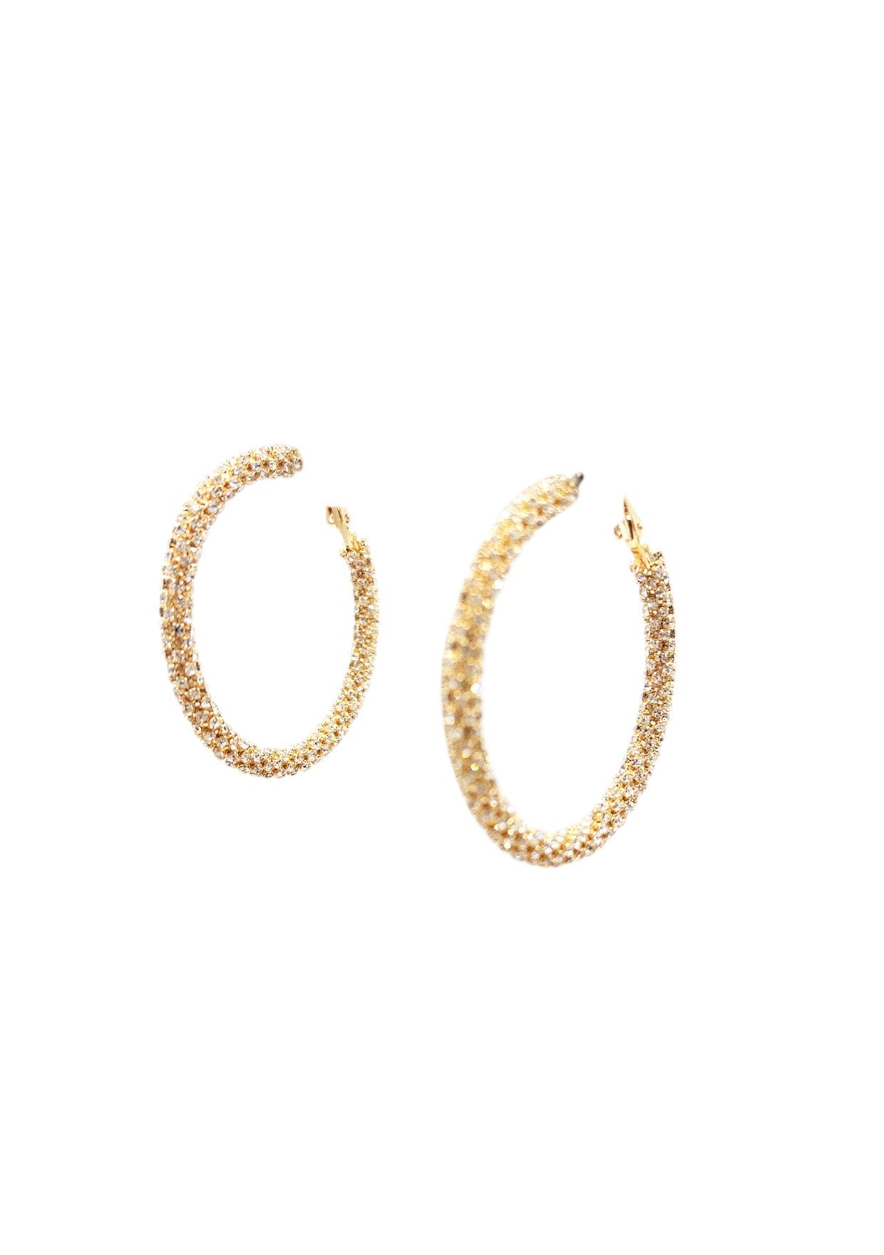 Large Crystal CZ and Gold Textured Hoop Earrings