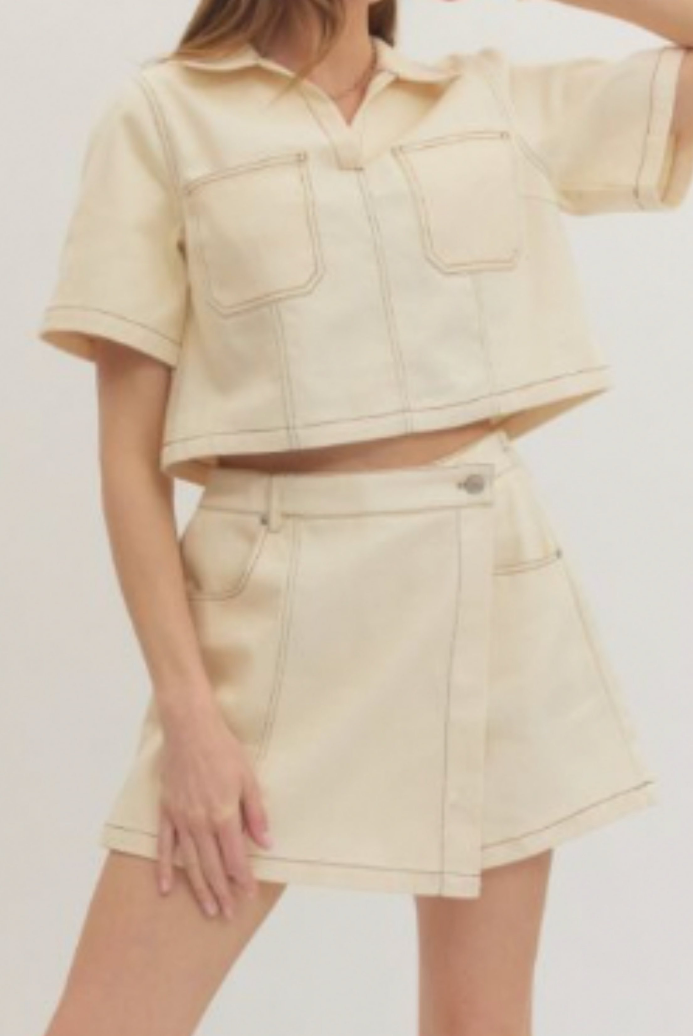 Harper Natural Wrap Front Mini Skirt