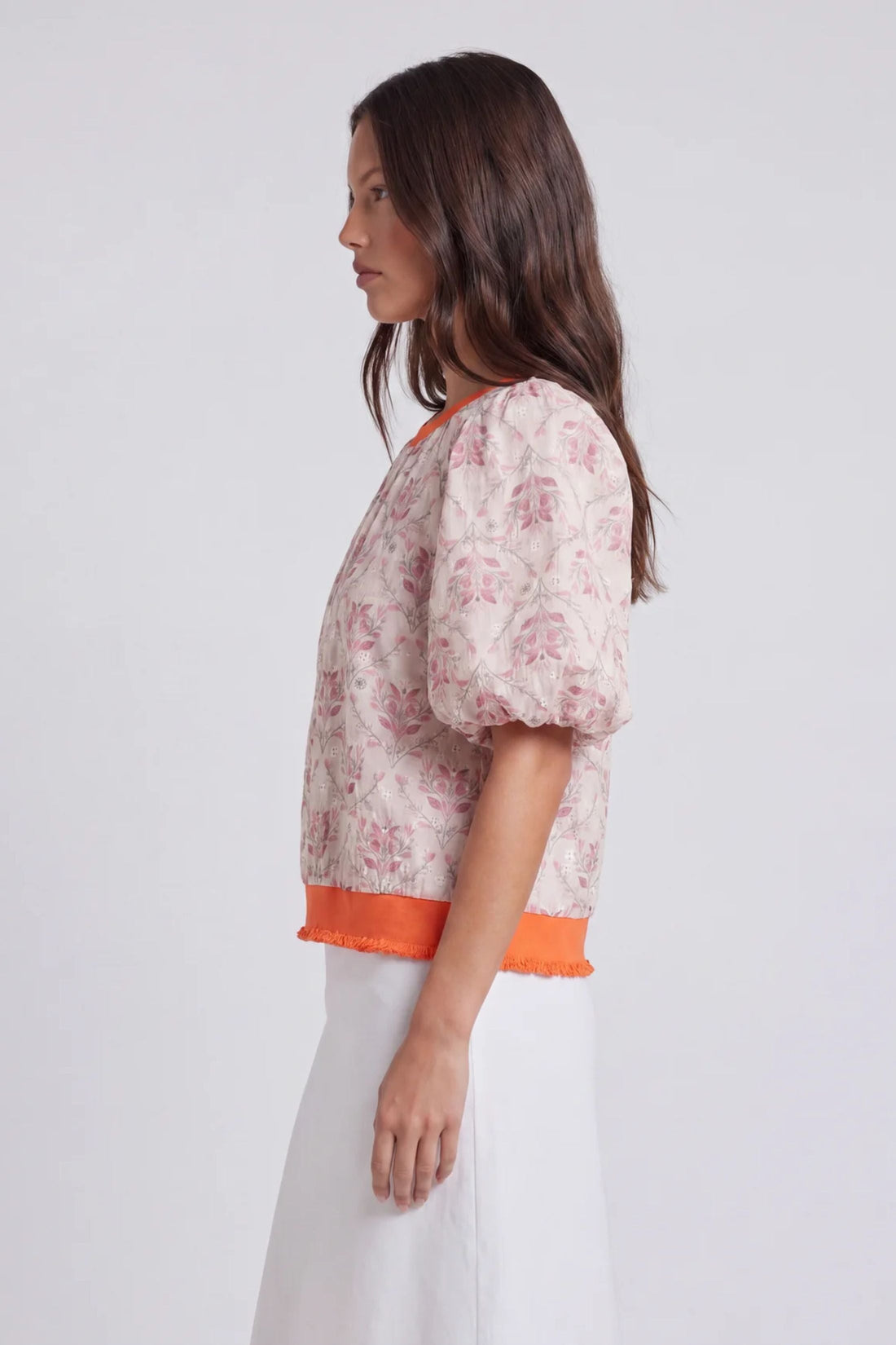 Estes Contrast Band Embroidered Floral Top