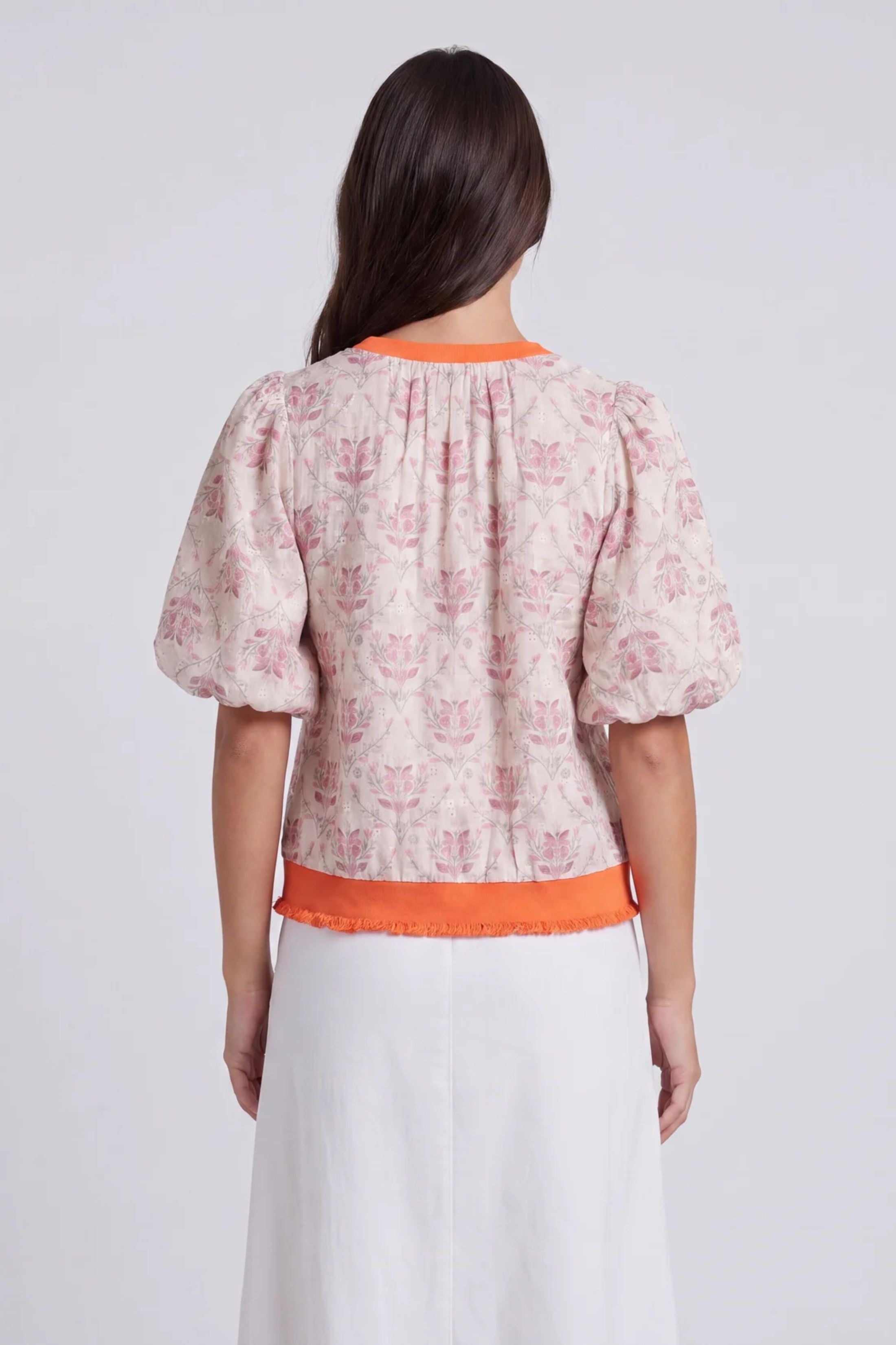 Estes Contrast Band Embroidered Floral Top