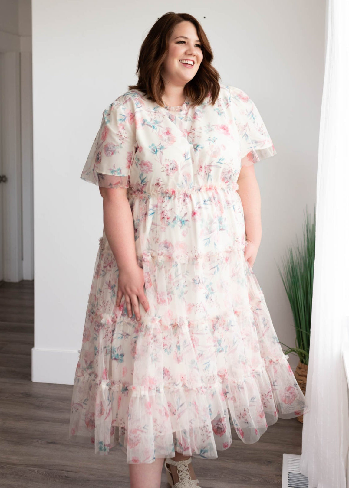 Eva Pink Floral Mesh Dress