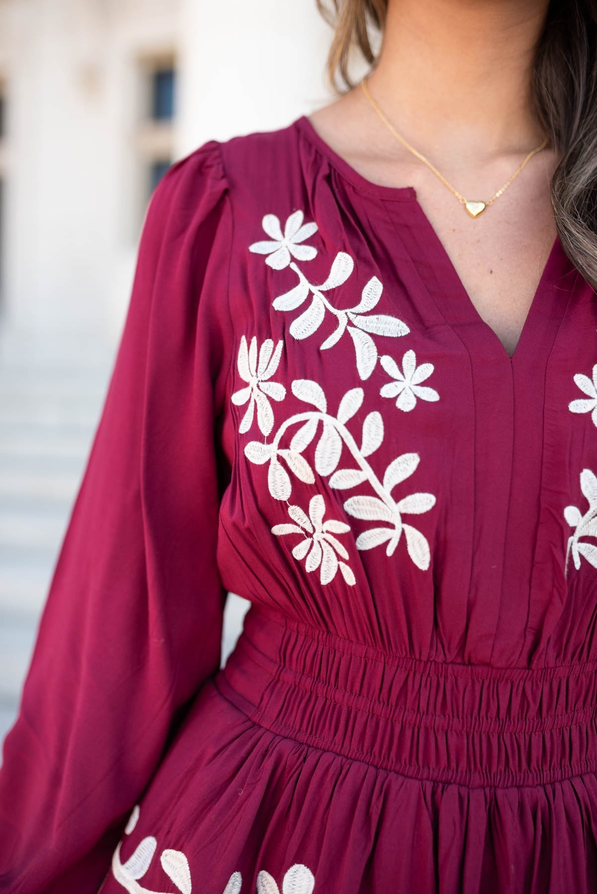 Gianna Wine Floral Embroidered Dress