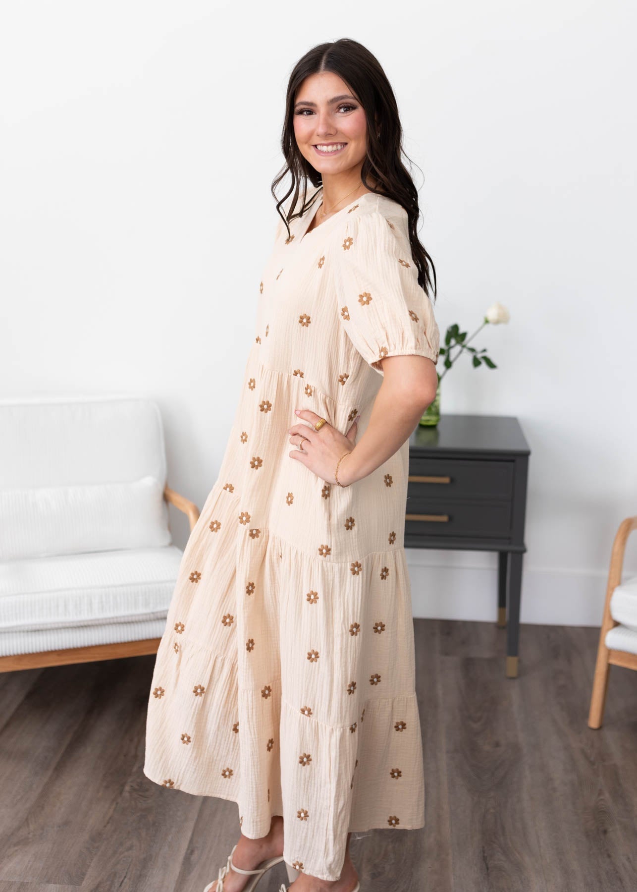 Grace Cream Embroidered Dress