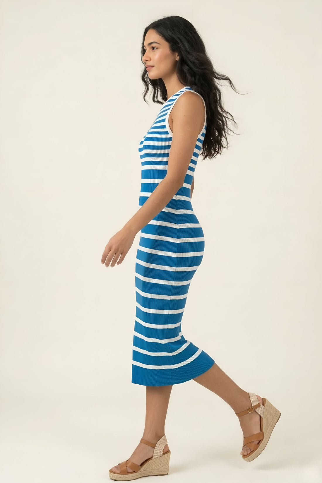 Brandy Striped Ribbed Midi Dress