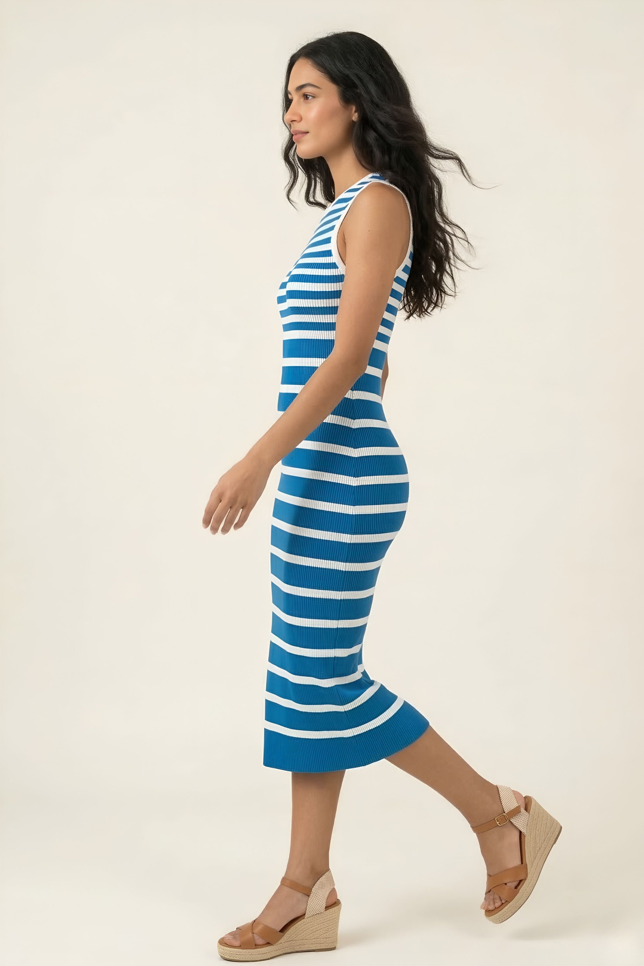 Brandy Striped Ribbed Midi Dress