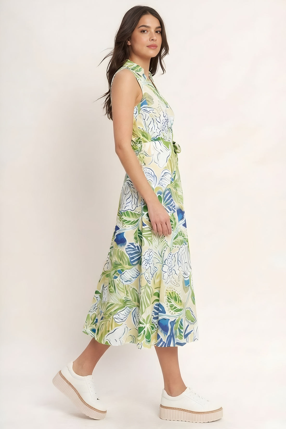 Golden Bell Floral Midi Dress