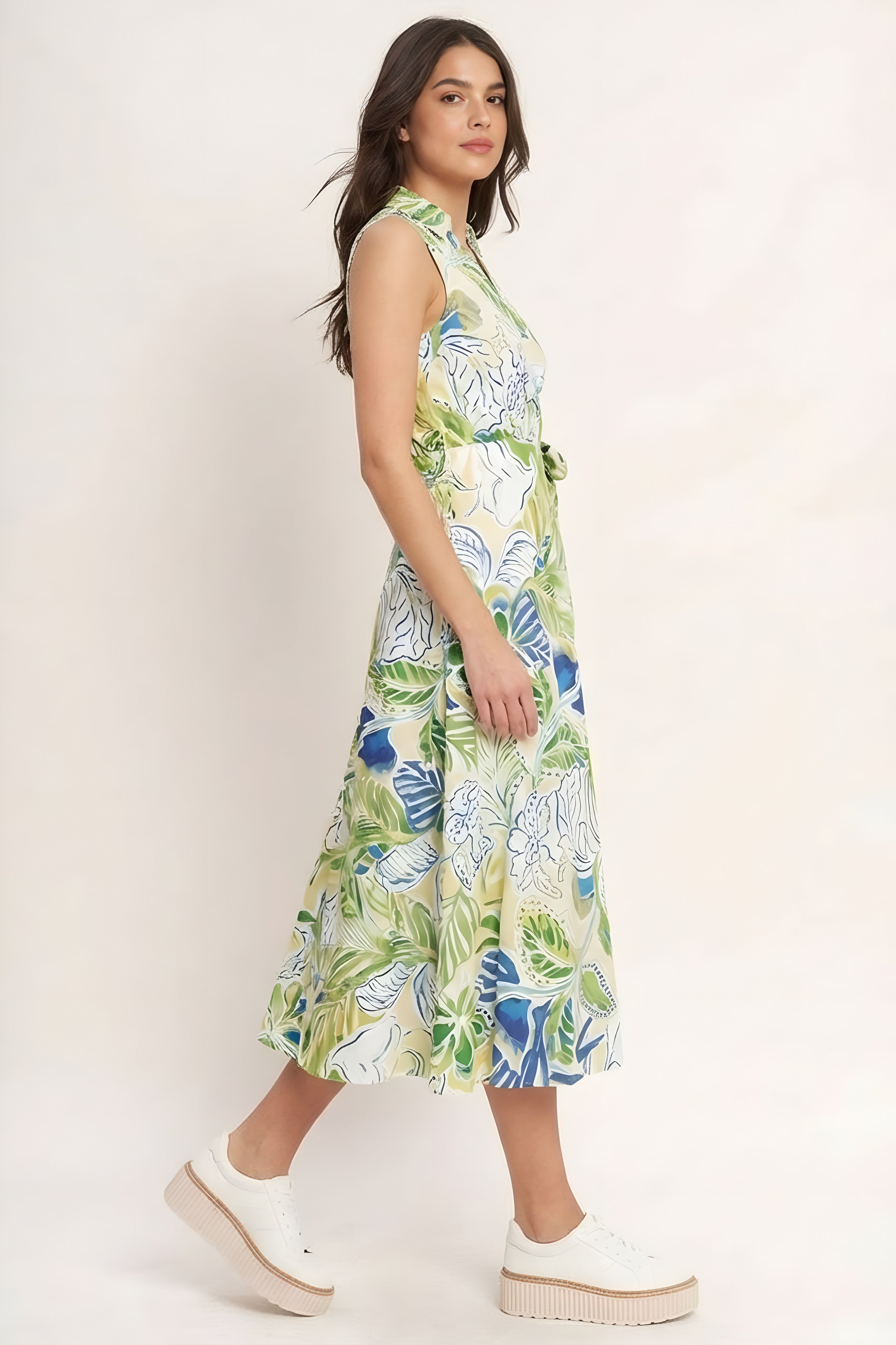 Golden Bell Floral Midi Dress