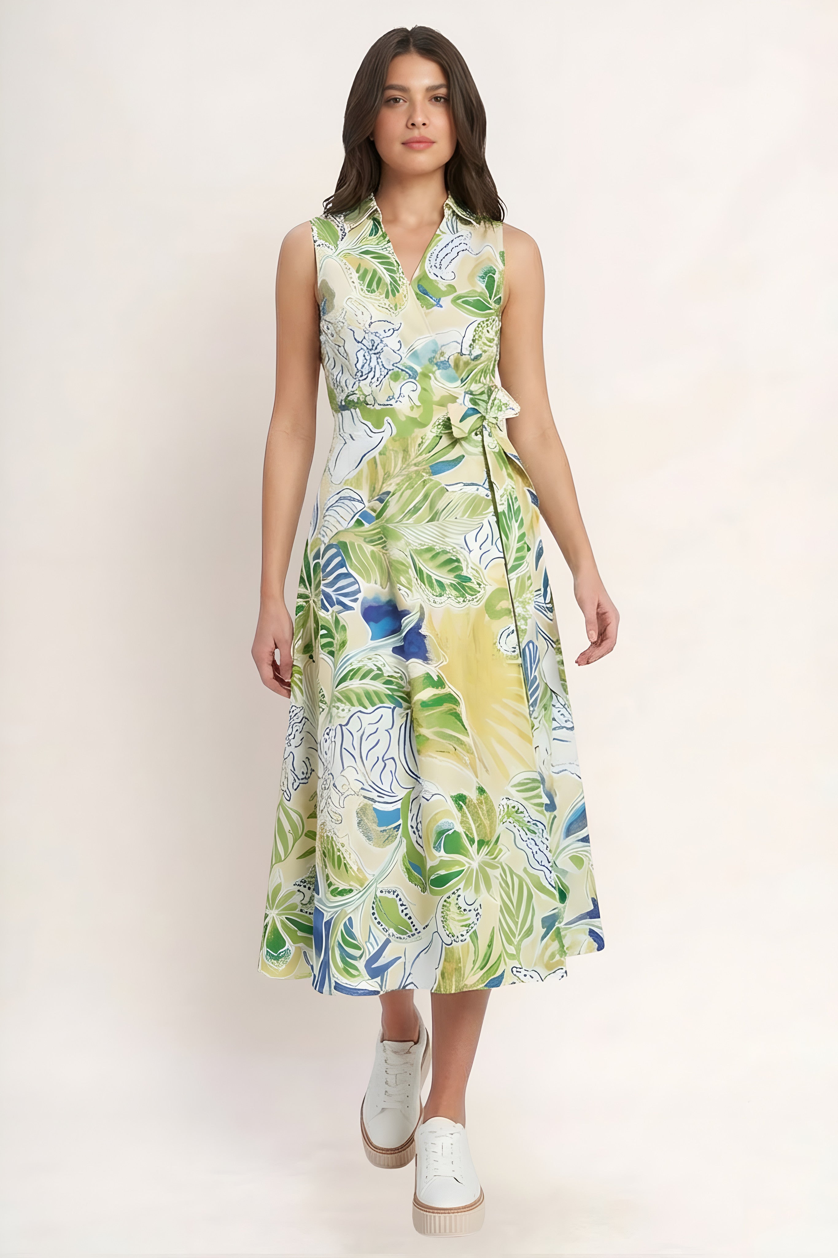 Golden Bell Floral Midi Dress