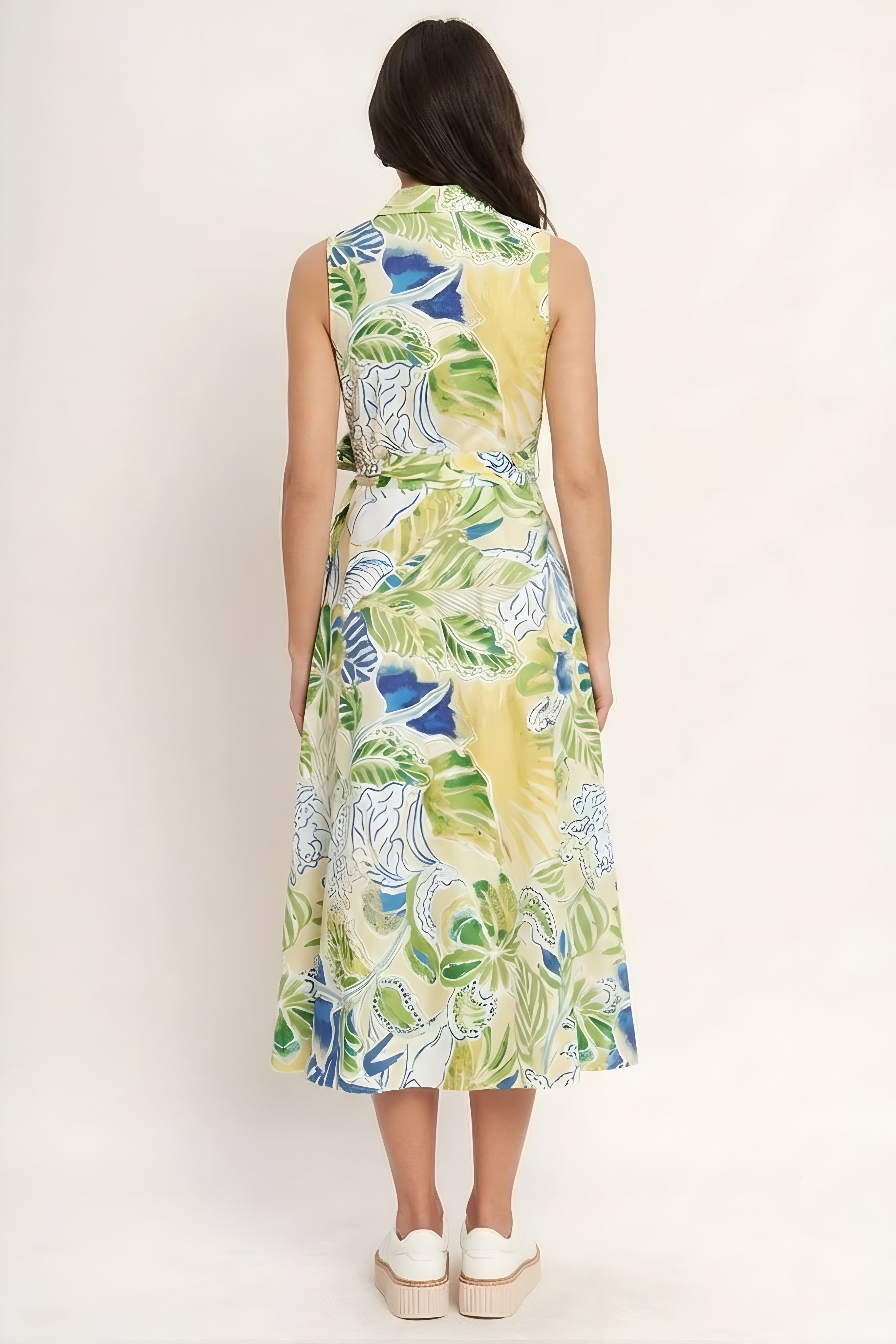 Golden Bell Floral Midi Dress