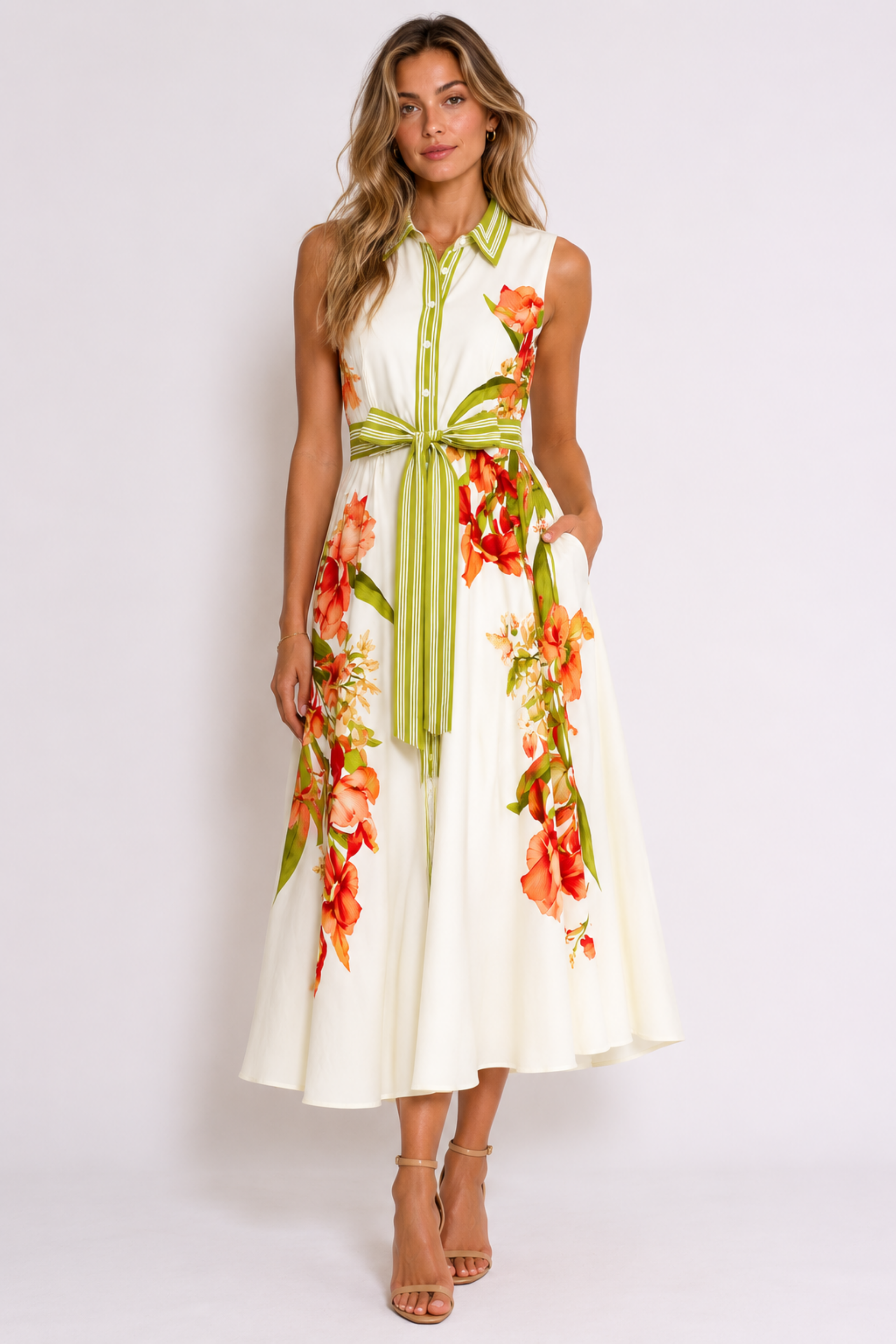 Francesca Collar Floral Midi Dress