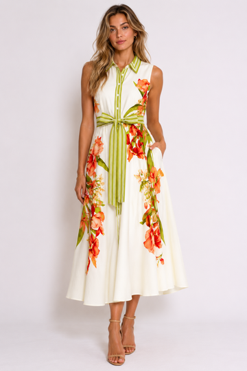 Francesca Collar Floral Midi Dress