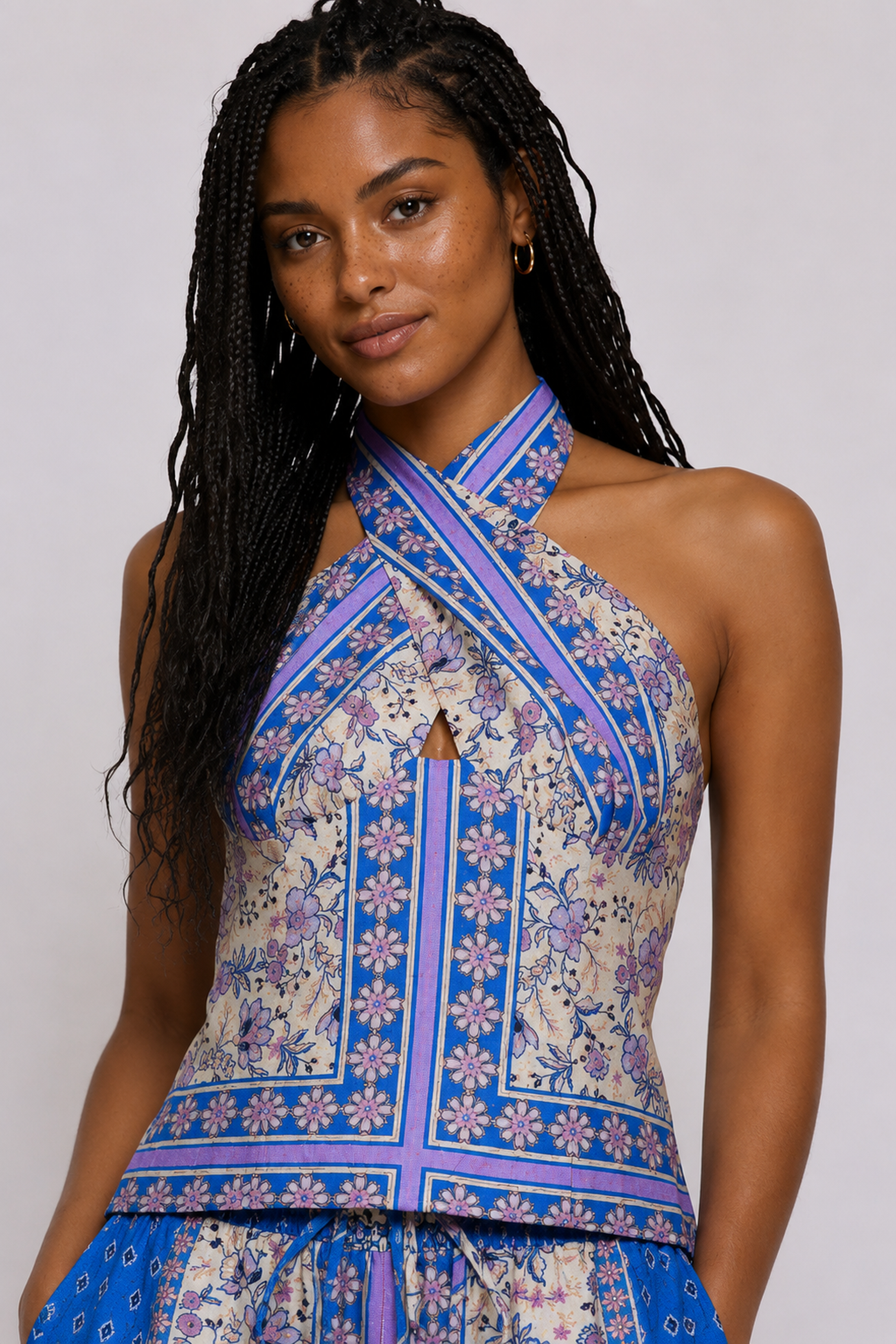 Maeve Crossover Paisley Patchwork Print Top
