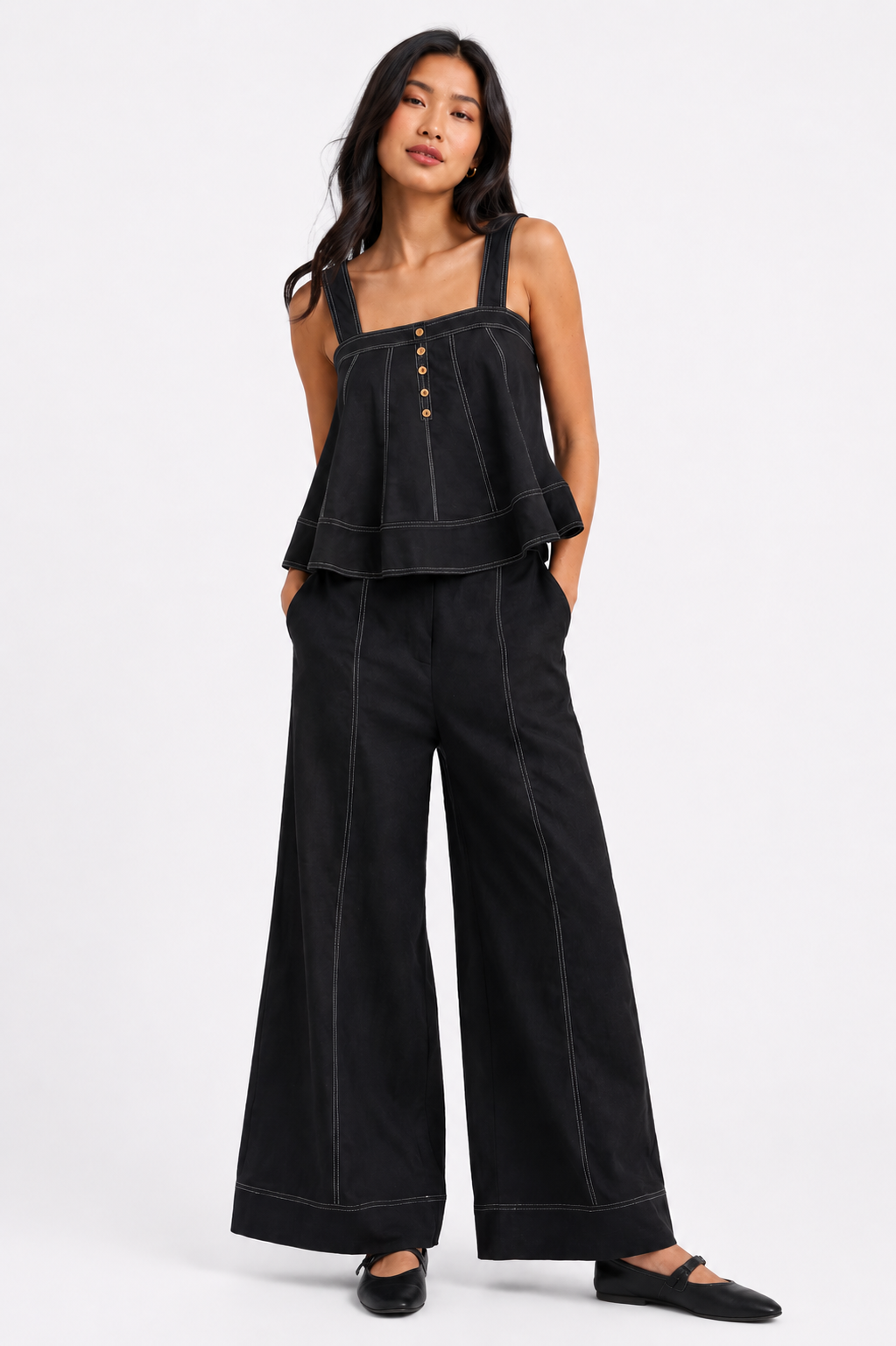 Hendley Stitch Detailed Wide Leg Pants