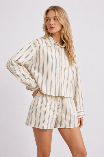 Carter Striped Button Front Short Sleeve Top