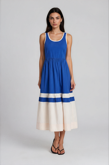 Erica Blue and White Midi Dress