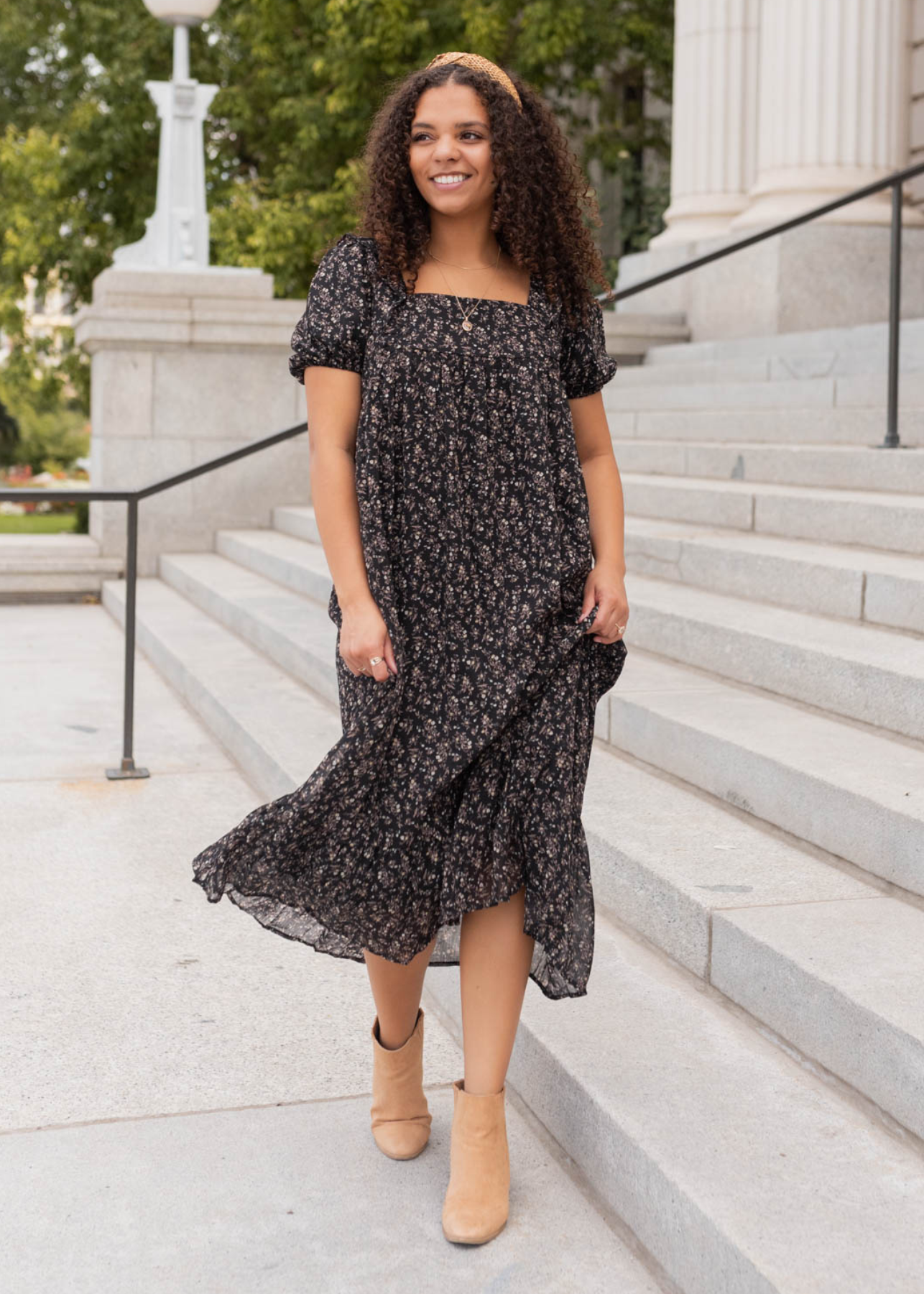 Irene Black Floral Dress